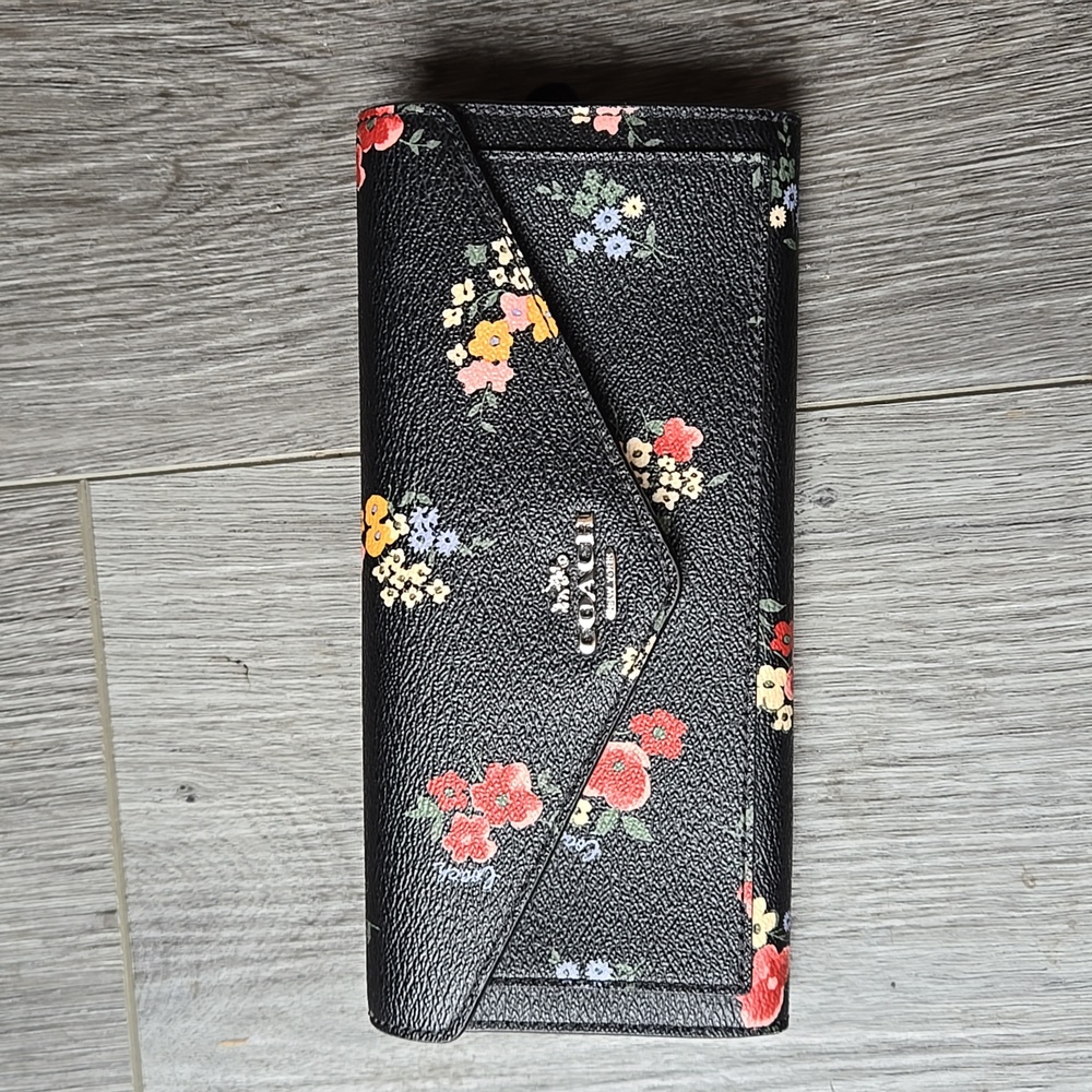 Coach Wild Flower Print Envelope Wallet Black Like New